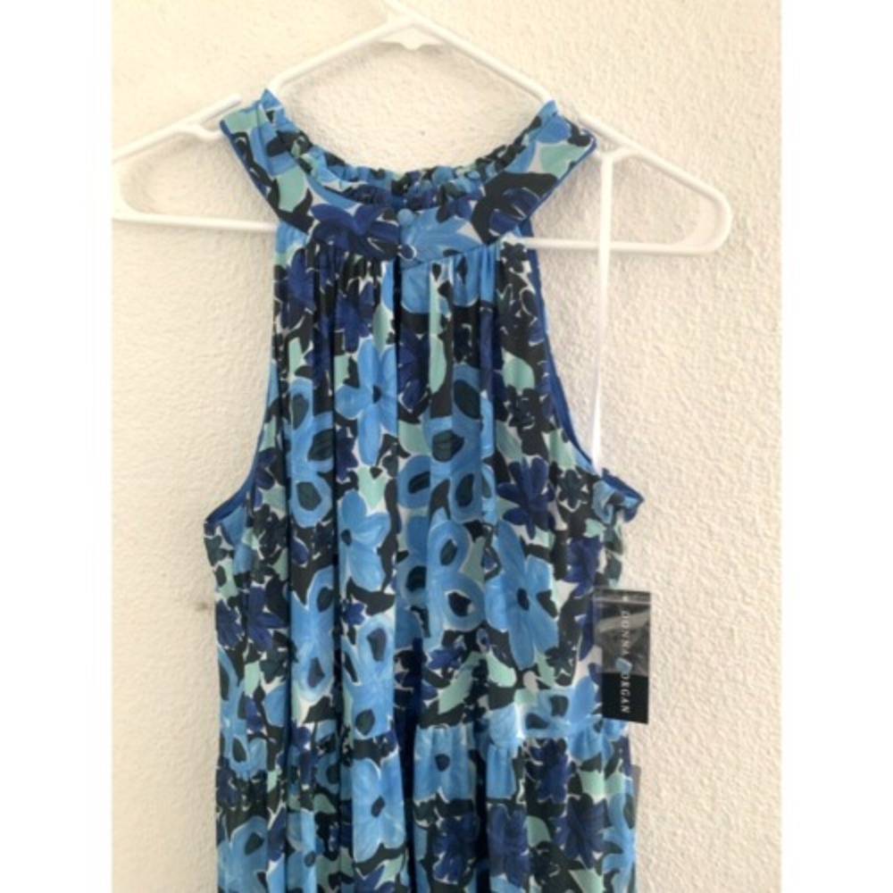 Donna‎ Morgan Floral Print Halter Neck Tiered Dress Sleeveless Blue Size - Picture 3 of 7